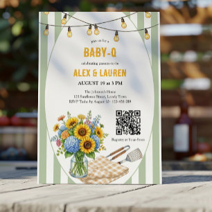 Salbeigrüne Baby Q Sonnenblume Neutrale Babyparty Einladung
