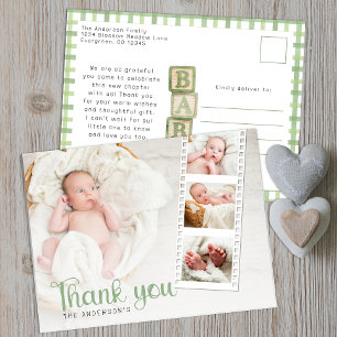 Salbeigrüne Babyparty-Dankeschön-Fotokarte Postkarte