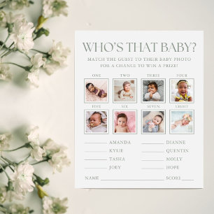 Salbeigrüne Babyparty - Errate das Baby-Foto-Spiel