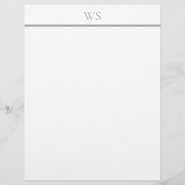 Salbeigrüne Balkenmonogramm-Briefkopfstationery Briefbogen (Vorderseite)