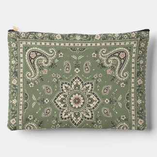 Salbeigrüne Bandana Paisley große Reißverschlussta Zubehörtasche
