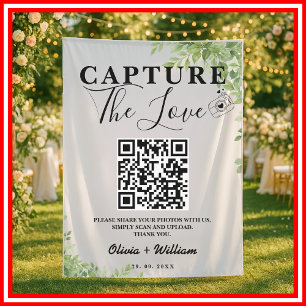 Salbeigrüne Blätter Fangen Die Liebe QR-Hochzeit Wandteppich