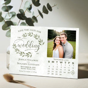 Salbeigrüne Blätter Foto & Kalender Rustikale Hoch Save The Date