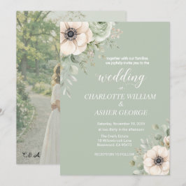 Salbeigrüne Blumen-Anemone Foto-Hochzeitseinladung Einladung