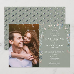 Salbeigrüne Blumen-Wildblumen-Foto-Hochzeit Einladung