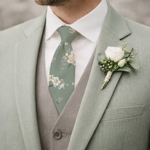 Salbeigrüne Blumenkrawatte für die Hochzeit Krawatte