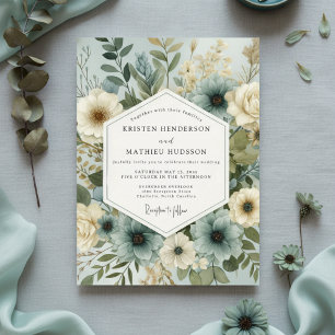 Salbeigrüne Blumenwiese Hochzeit Einladung