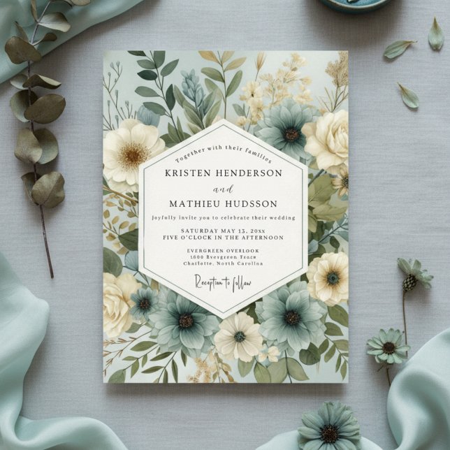 Salbeigrüne Blumenwiese Hochzeit Einladung (Von Creator hochgeladen)