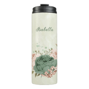 salbeigrüne blush-blumenhochzeit thermosbecher