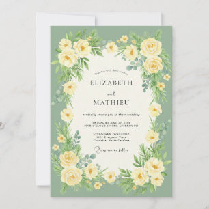 Salbeigrüne Blüten Romantische Hochzeit Einladung
