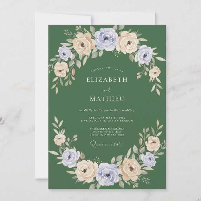 Salbeigrüne Blütenbogenhochzeit Einladung (Vorderseite)