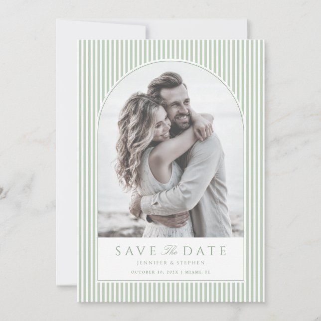 Salbeigrüne Bogen-Foto-Save-the-Date-Einladung Save The Date (Vorderseite)