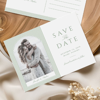 Salbeigrüne Bogen-Foto-Save-the-Date-Postkarte Postkarte