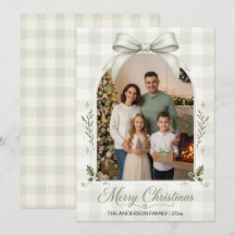 Salbeigrüne Bogenbogen-Familienfoto Frohe Weihnach
