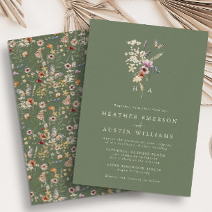 Salbeigrüne Boho-Hochzeitseinladung Einladung