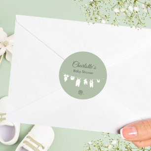 Salbeigrüne Boho-Minimalist-Baby-Party Runder Aufkleber