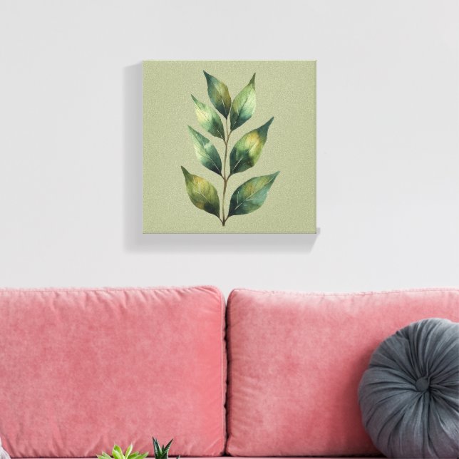 Salbeigrüne Botanische Blätter Leinwand (Insitu (Wohnzimmer))