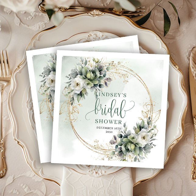 Salbeigrüne Botanische Brautparty-Servietten Serviette (Sage Green Botanical Bridal Shower Napkins)