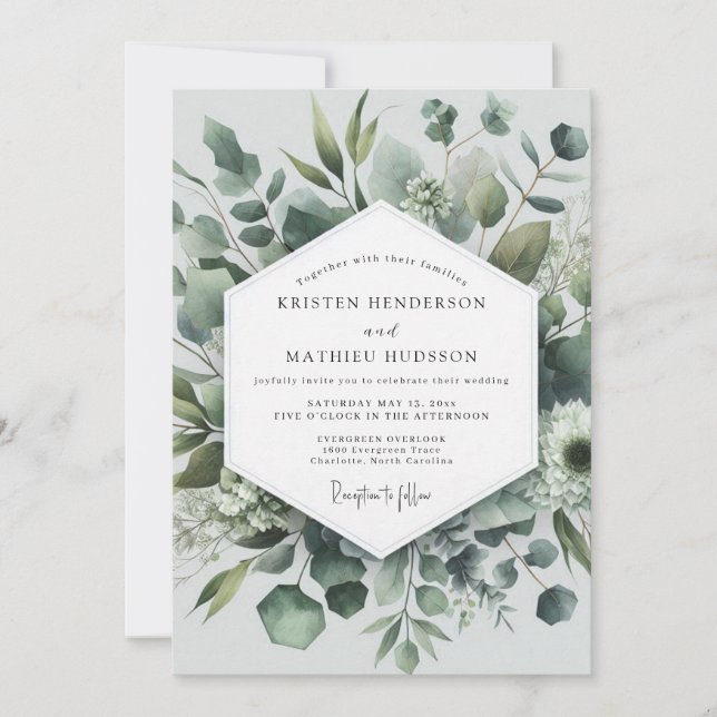Salbeigrüne botanische Eleganz Hochzeit Einladung (Vorderseite)