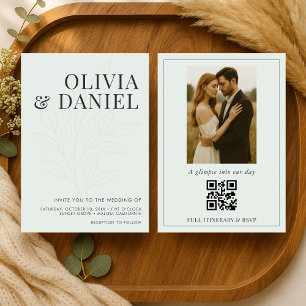 Salbeigrüne botanische Foto-QR-Code-Hochzeit Einladung