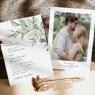 Salbeigrüne Botanische Foto Rückwand Hochzeit Einladung