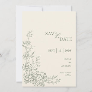 Salbeigrüne Botanische Gänseblümchen-Garten-Hochze Save The Date