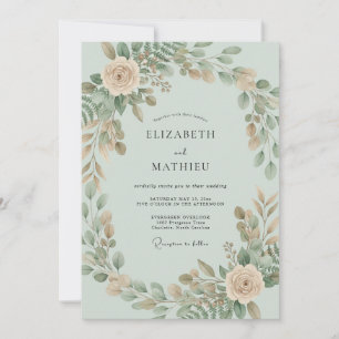 Salbeigrüne botanische Girlande Hochzeit Einladung