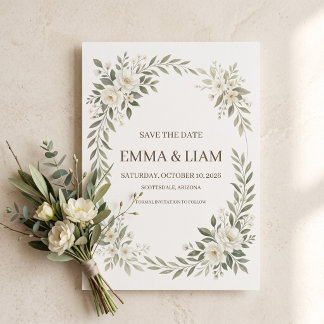 Salbeigrüne Botanische Hochzeit - Save the Date