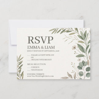 Salbeigrüne botanische Hochzeits-RSVP-Karte | Eleg RSVP Karte