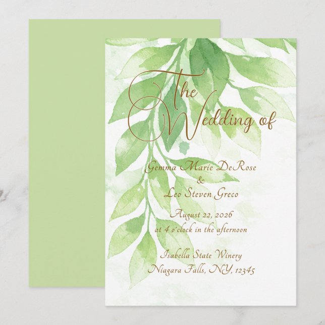Salbeigrüne botanische Hochzeitseinladung Einladung (Vorne/Hinten)