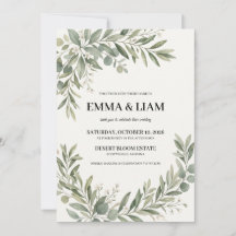 Salbeigrüne botanische Hochzeitseinladung | Elegan