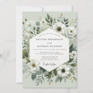 Salbeigrüne botanische romantische Hochzeit Einladung