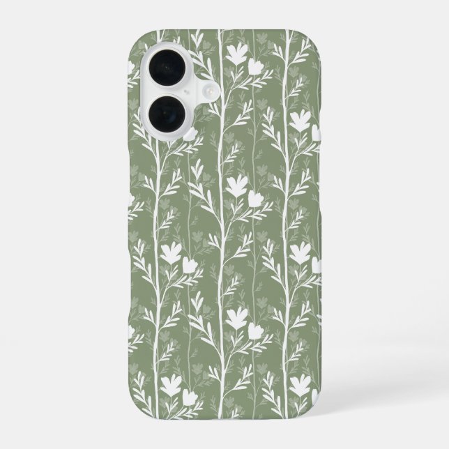 Salbeigrüne botanische stille Floralsilhouette iPhone 16 Hülle (Rückseite)