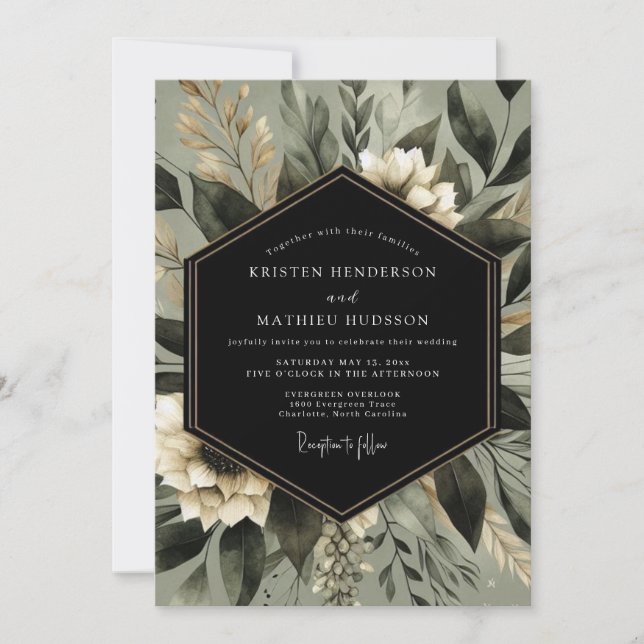 Salbeigrüne botanische Whimsy-Hochzeit Einladung (Vorderseite)