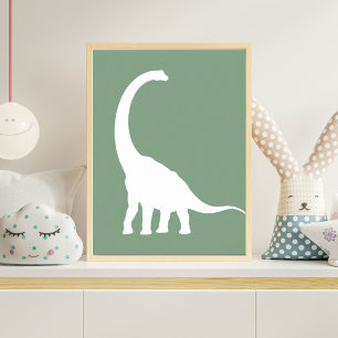 Salbeigrüne Brontosaurus-Dinosaurier-Kinderzimmer- Poster