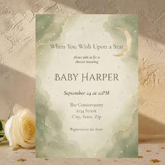 Salbeigrüne Champagner-Himmels-Baby-Party Einladung