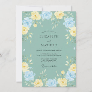 Salbeigrüne charmante Blumenhochzeit Einladung