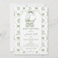 Salbeigrüne Chinoiserie-Baby-Shower-Kinderwagen-Bl