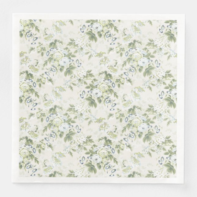 Salbeigrüne Chintz-Dinner-Servietten, Rose und Bla Serviette (Vorderseite)