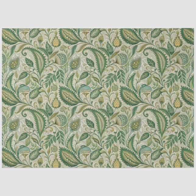 Salbeigrüne Creme-Paisley Seidenpapier (Vorderseite)