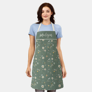 Salbeigrüne Creme-Wasserfarbe-Wildblume Benutzerde Schürze