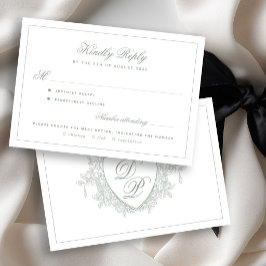 Salbeigrüne Crest-Monogramm-Essen-Auswahl-Hochzeit RSVP Karte