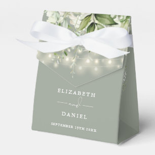Salbeigrüne Drapierung Lichterkette Hochzeit Geschenkschachtel