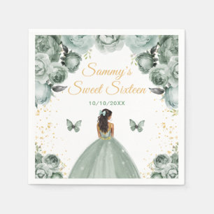 Salbeigrüne dunkle Haut Prinzessin Sweet Sixteen Serviette
