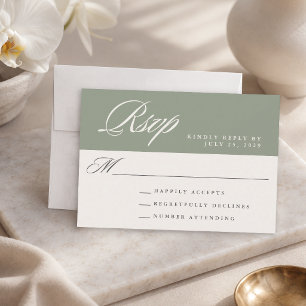 Salbeigrüne einfache moderne elegante Hochzeit RSVP Karte