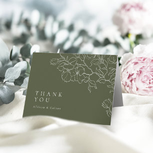 Salbeigrüne elegante handgezeichnete florale Hochz Dankeskarte