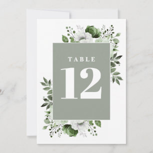 Salbeigrüne elegante ländliche Blumene Tischnummer