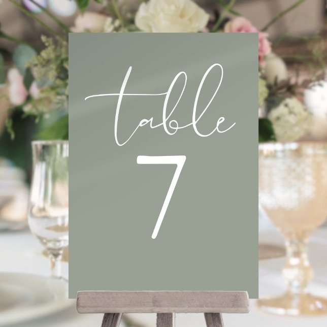 Salbeigrüne elegante moderne Schrift Tischnummer (Sage Green Elegant Modern Script Table Number)