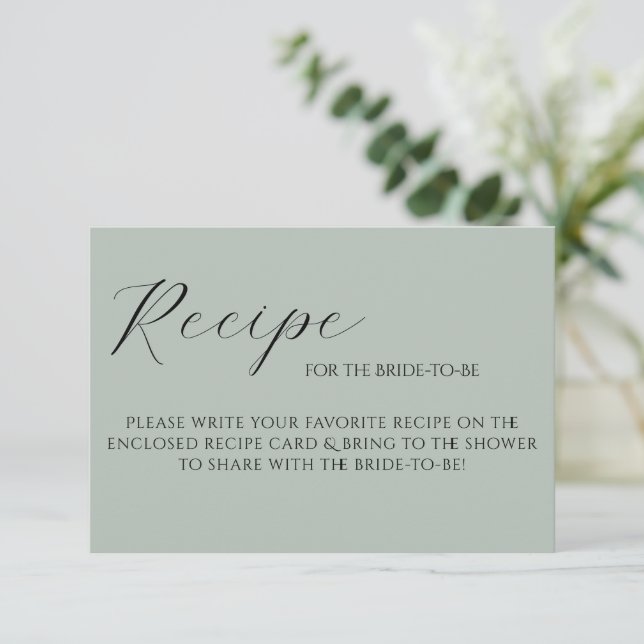 Salbeigrüne elegante Rezeptkarte RSVP Karte (Stehend Vorderseite)