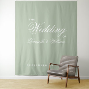 Salbeigrüne elegante Schrift einfache Hochzeitshin Wandteppich